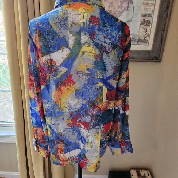 Vintage Blouse Modern Colorful Abstract Art Design Button up Long Sleeve - Picture 12 of 12